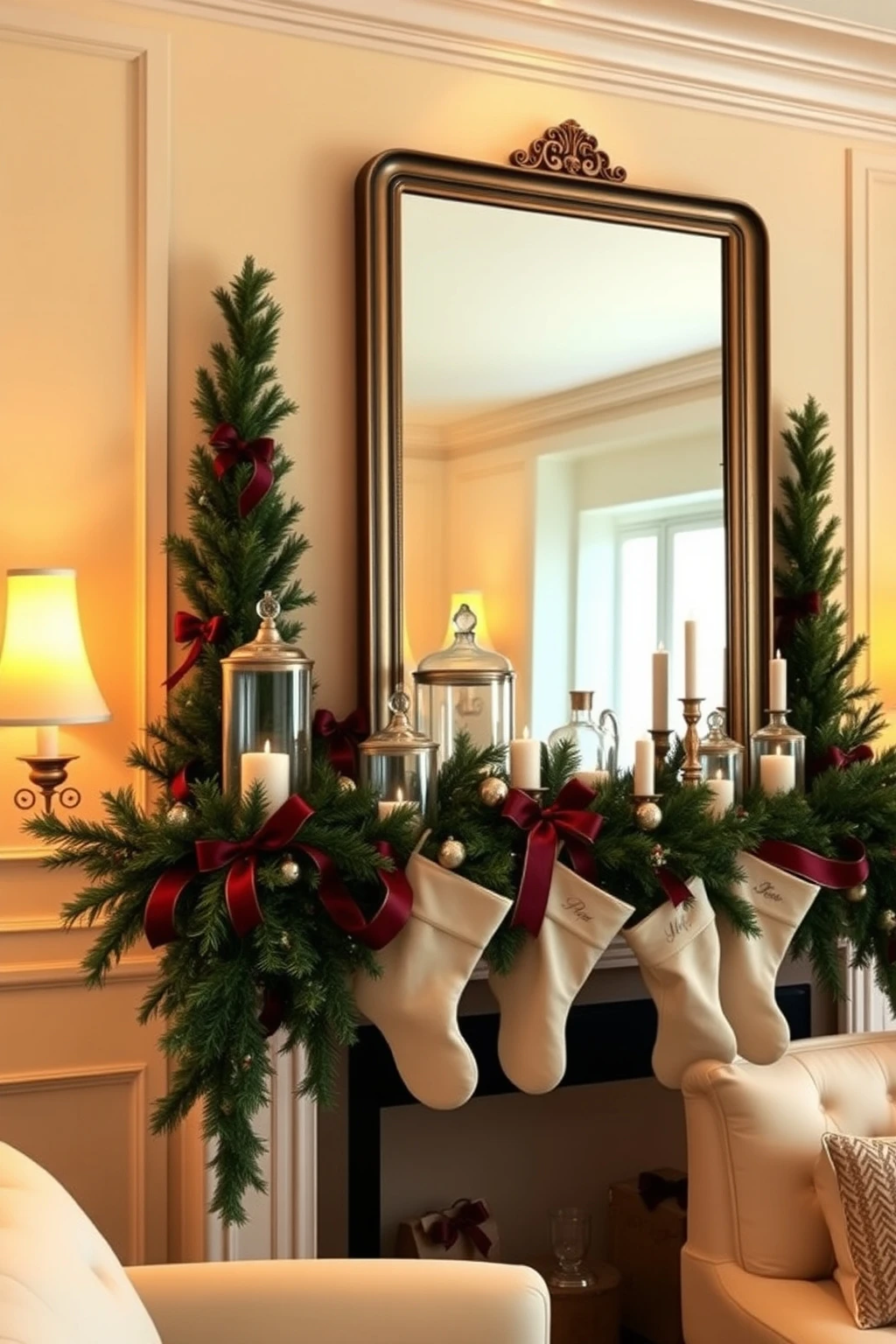 Mirror-Backed Mantel Glow with Mercury Glass Vignettes