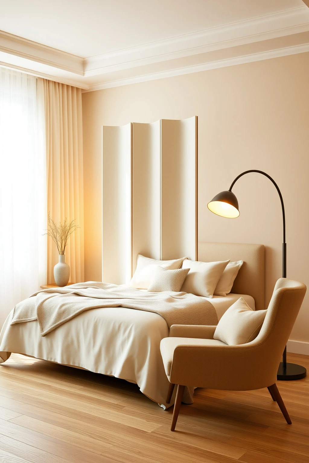 Linen-Fabric Folding Screen Placed 2 Inches Off the Wall