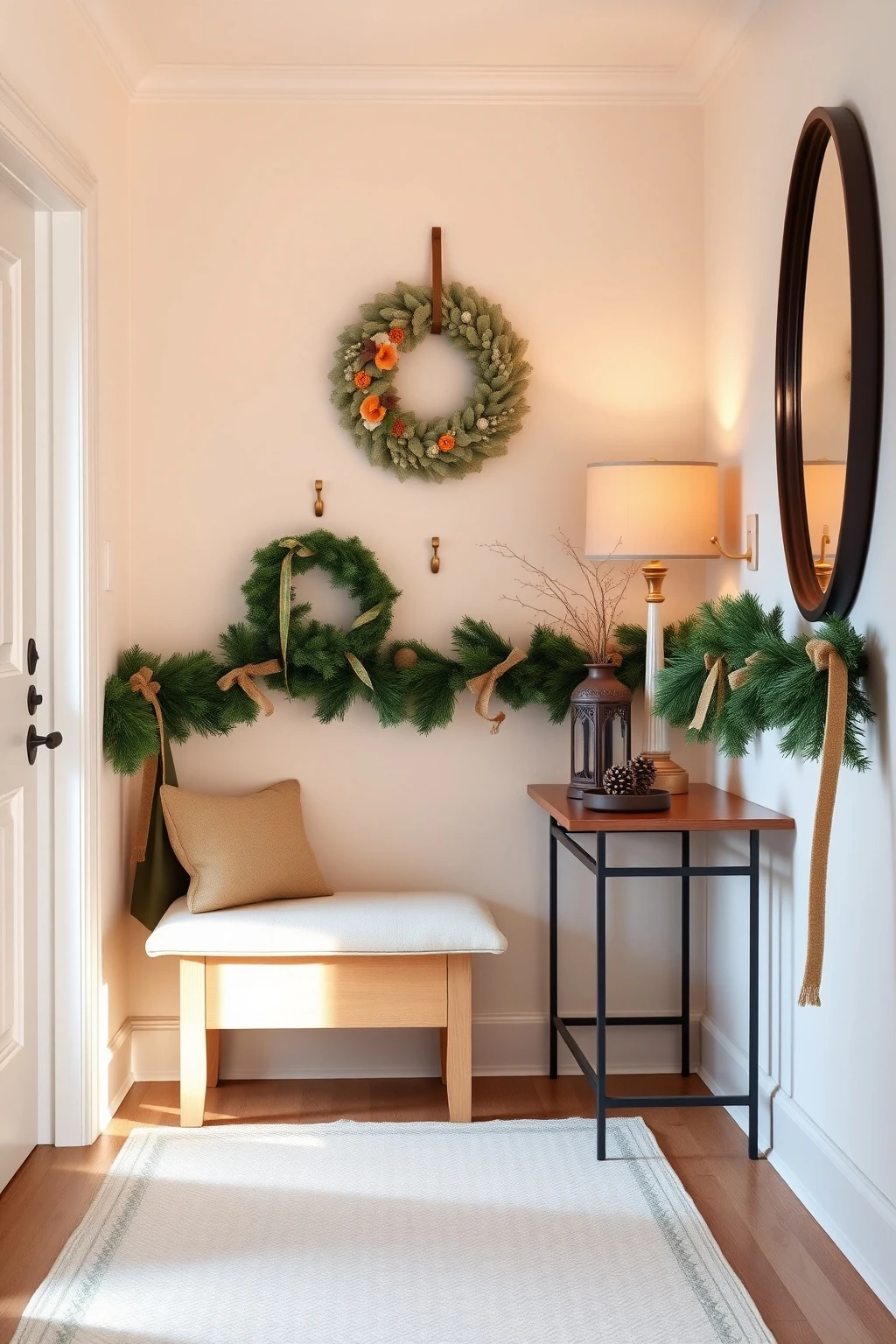 Start with a “landing strip” garland in the entryway