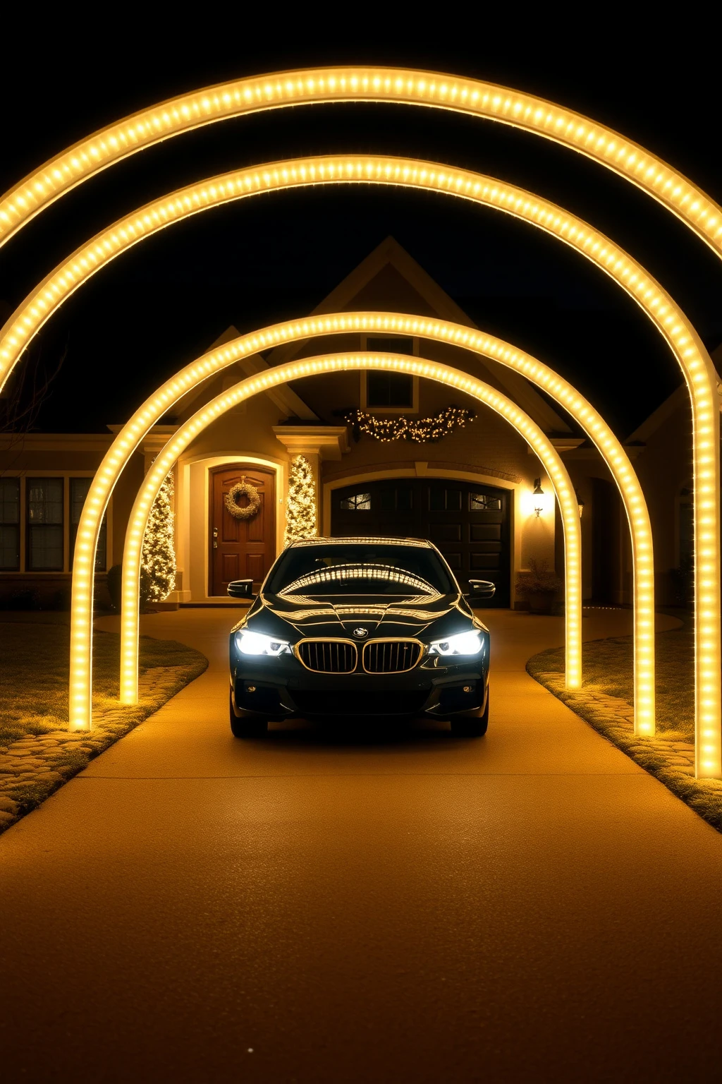 Driveway “Light Arch” Made from PVC and Strips