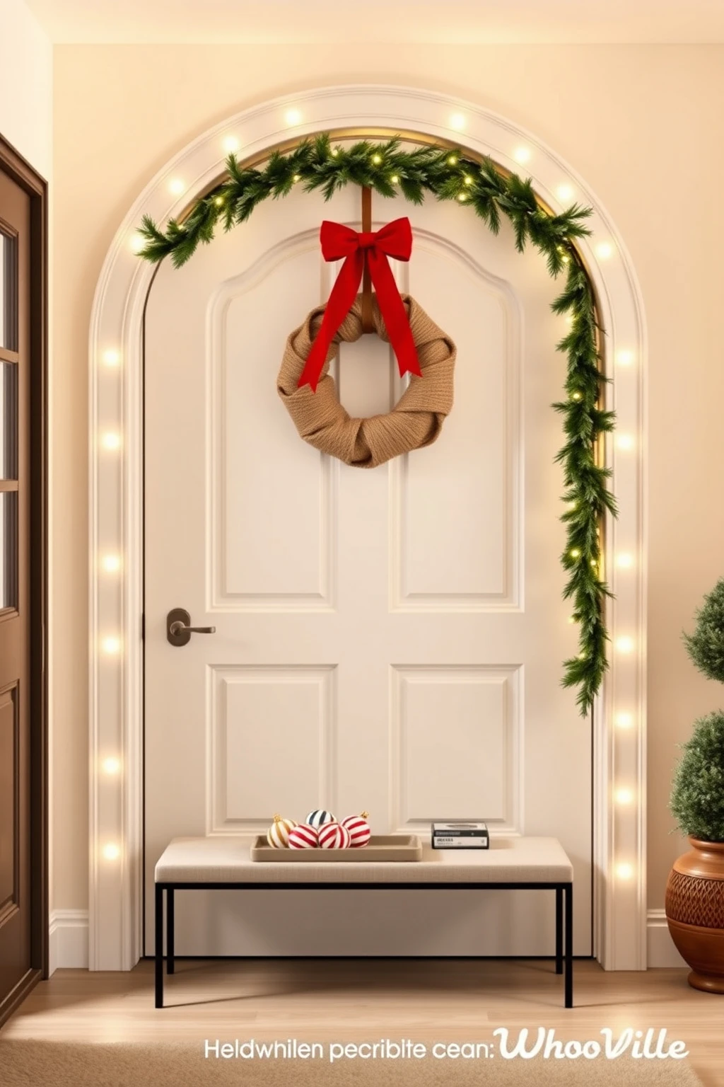 Make your entryway feel like Whoville with a doorframe light “arch”