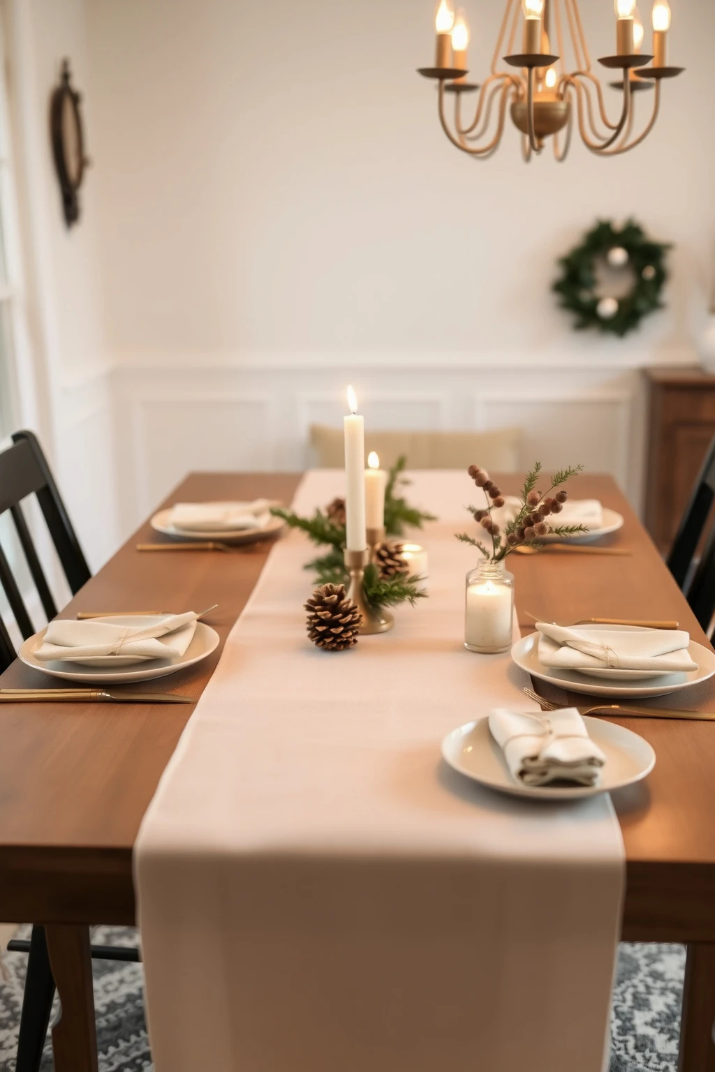 Style a dining table with “placeable” centerpieces for calm mornings