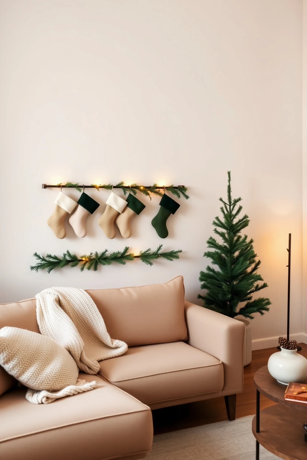 Hang stockings on a wall-mounted “stocking rail” instead of the mantel
