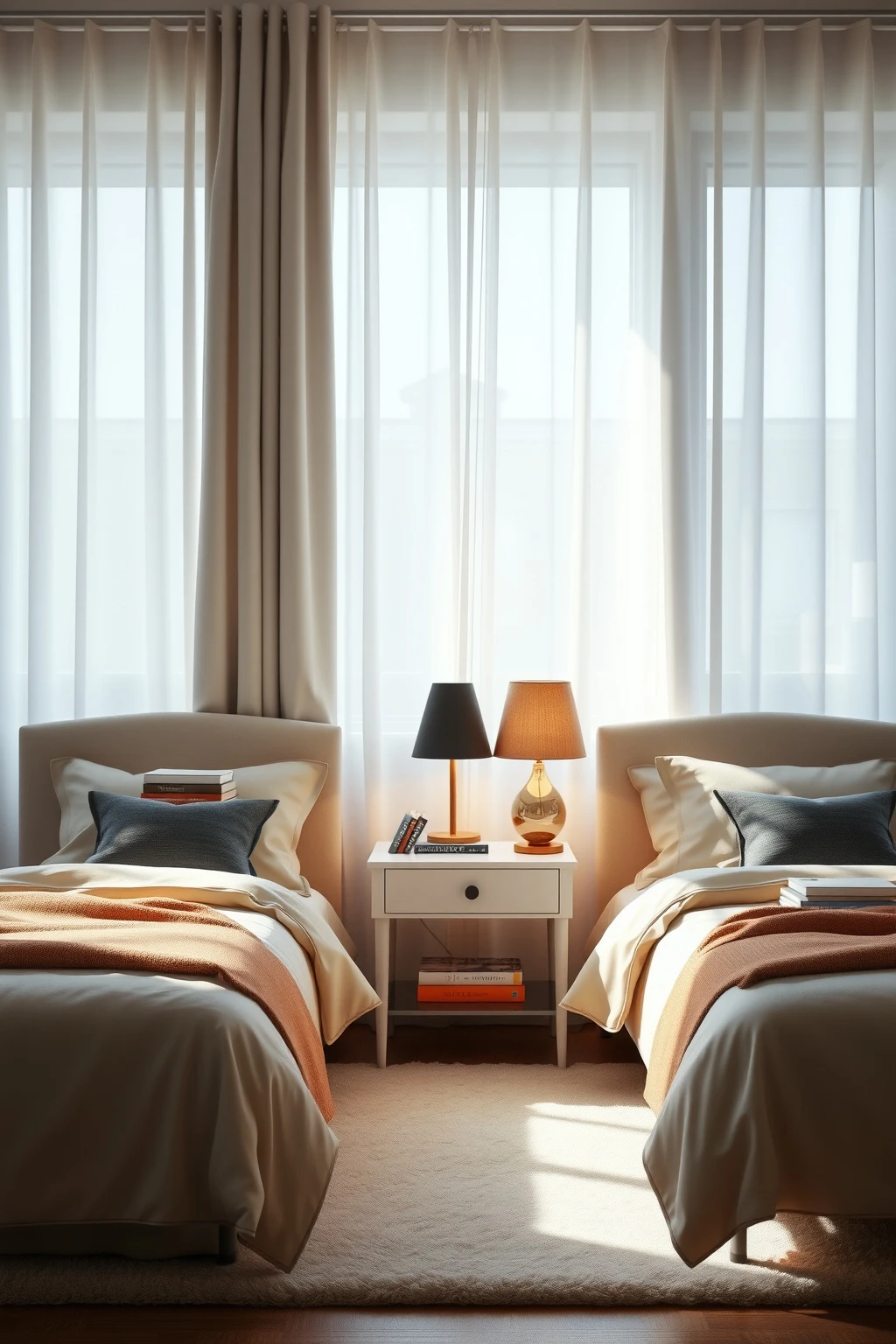 Go for matching lamps, different shades to reduce bedtime conflict