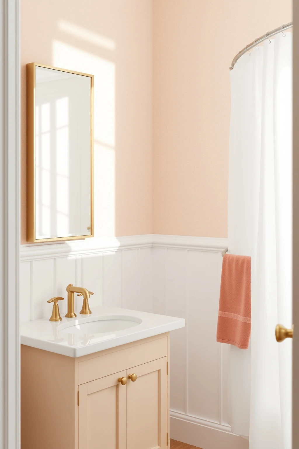 Go Bold with a Blush Wallpaper Half-Pattern (Then Keep It Tight)