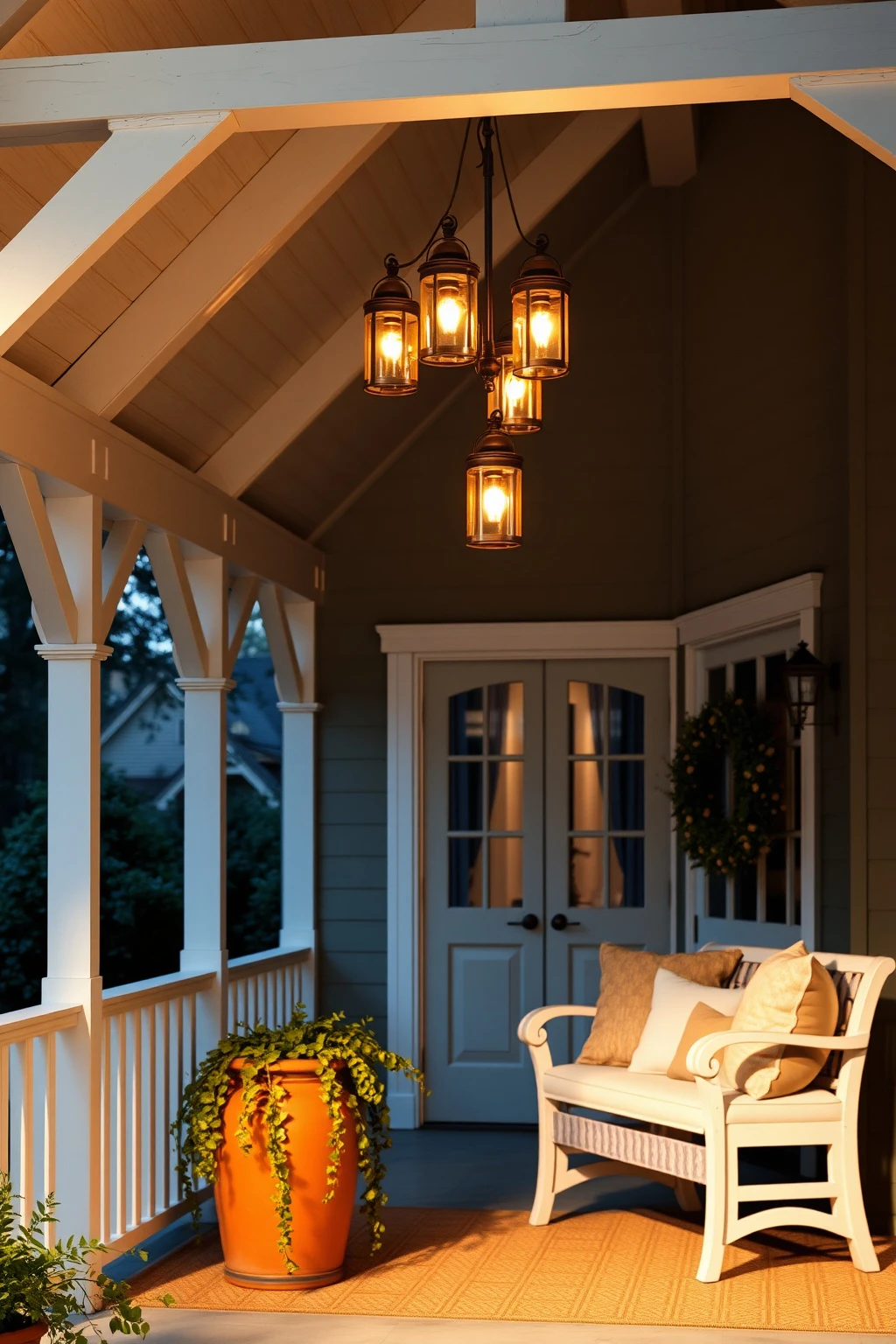 Hang a Basket Chandelier of Lanterns for Soft Farmhouse Glow