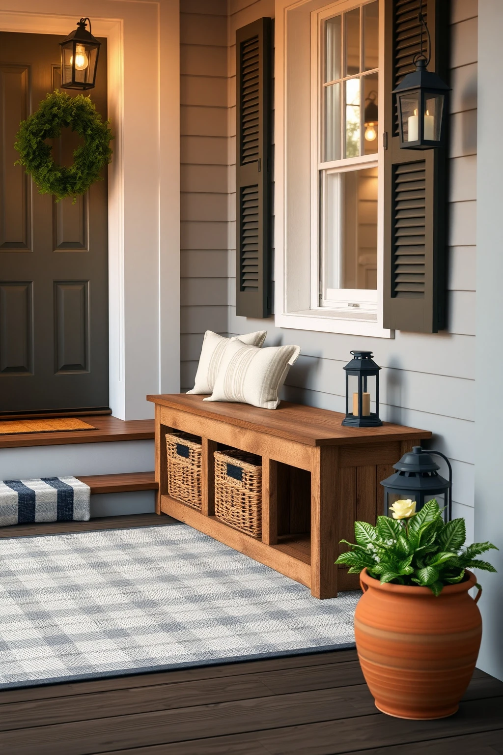 Use a Bench With Storage so Guests Don’t Clutter Your Entry