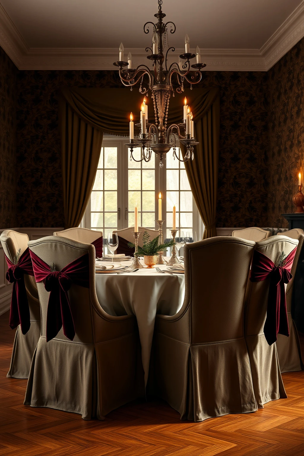 Dining Chairs, Not Just Centerpieces: Velvet Sashes in Sets of Four