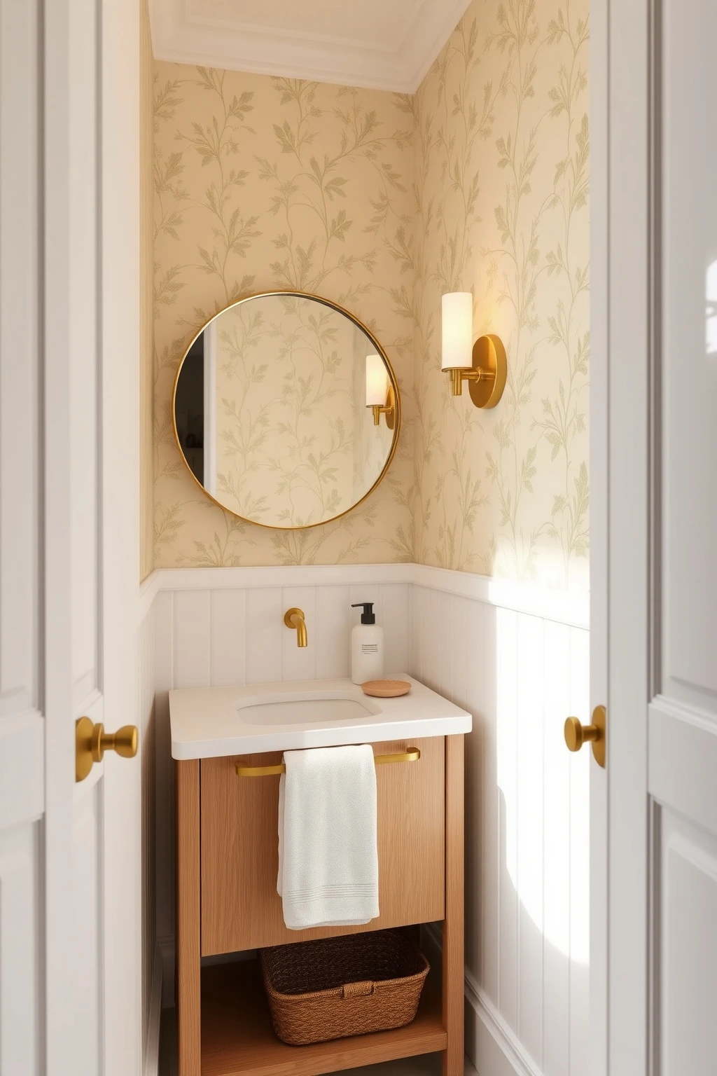 Use ‘soft contrast’ walls: wallpaper on one panel, paint everywhere else