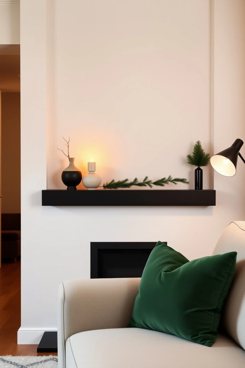 Style a small apartment mantel with two vases, one candle, no clutter
