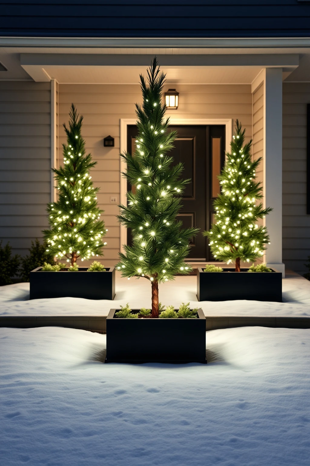 Modern Monochrome: Black-Outlined Tree Lines with Cool Whites