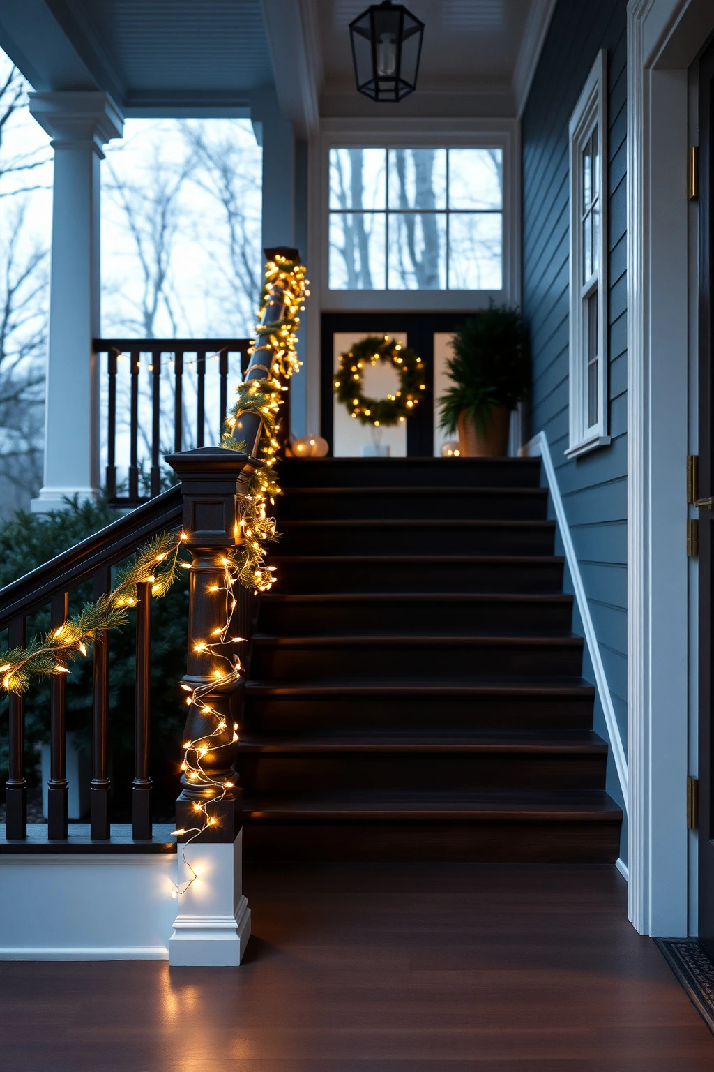 Wrap stair banisters with painter’s tape markers first