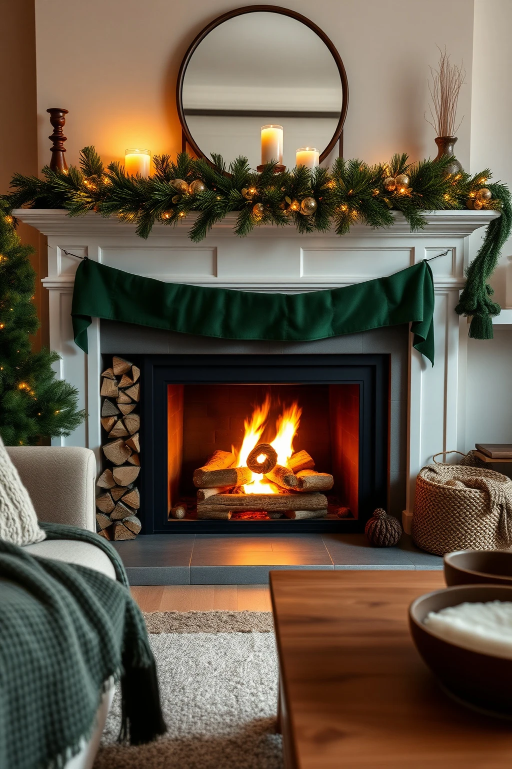 Switch to a felt tree skirt under the fireplace stack
