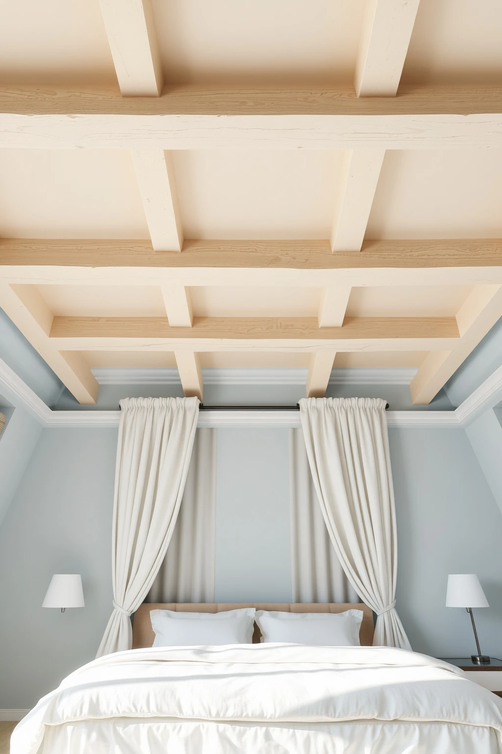 Two-Toned Ceiling: Ivory Beams, Pale Blue Ceiling
