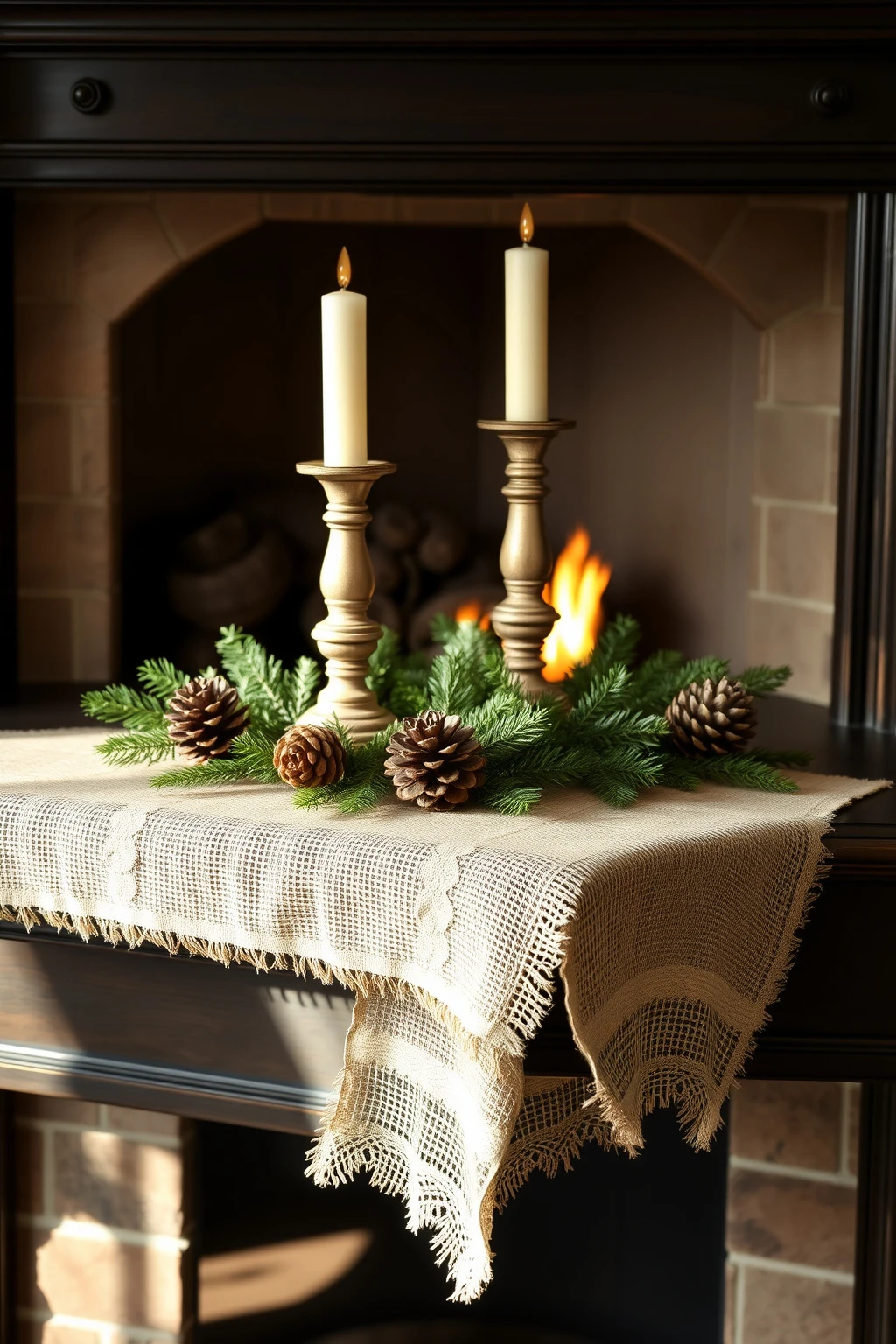 Candle Mantel Base Layer: Burlap + Lace, Not One or the Other