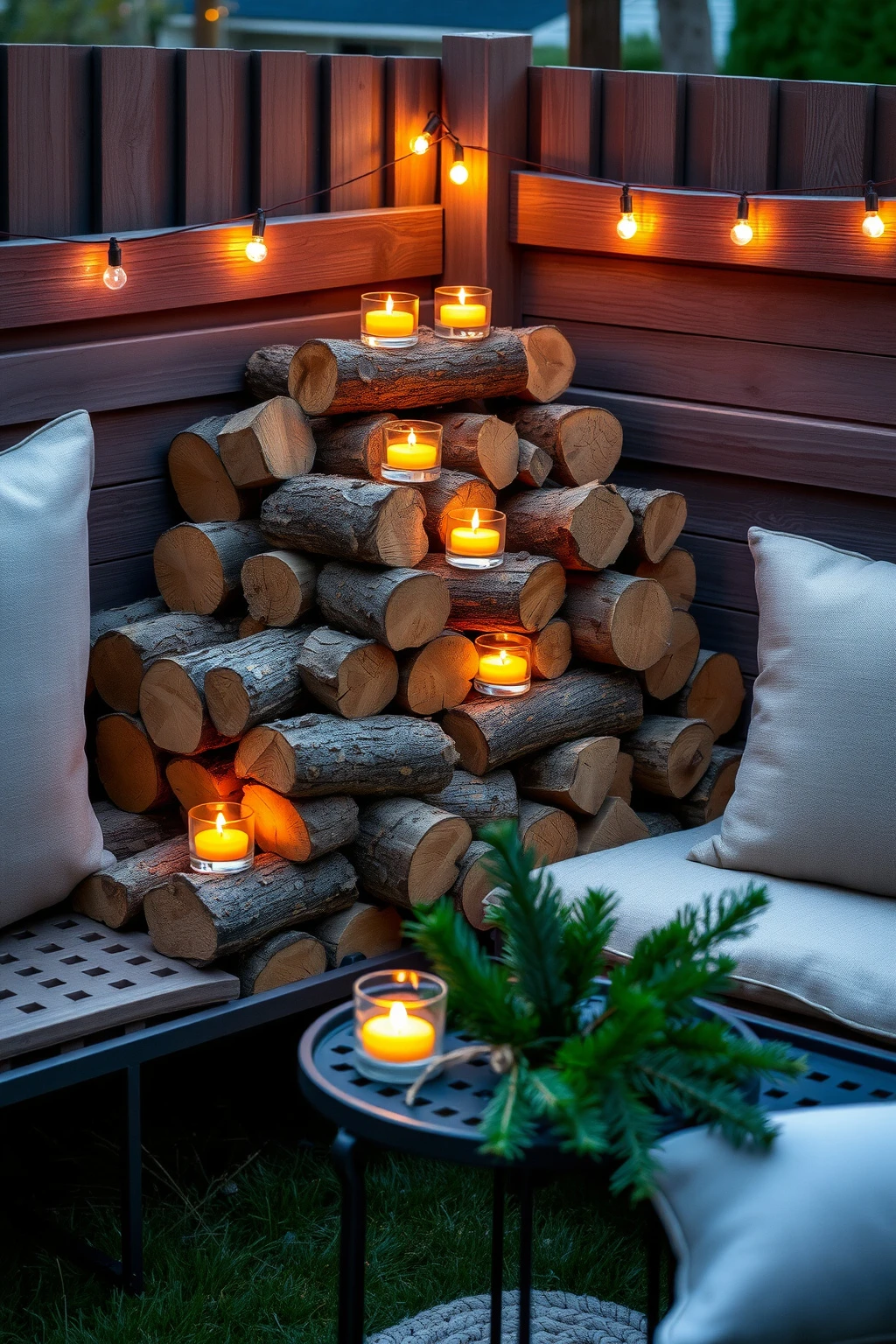 Pine Log Mantel Glow in the Yard