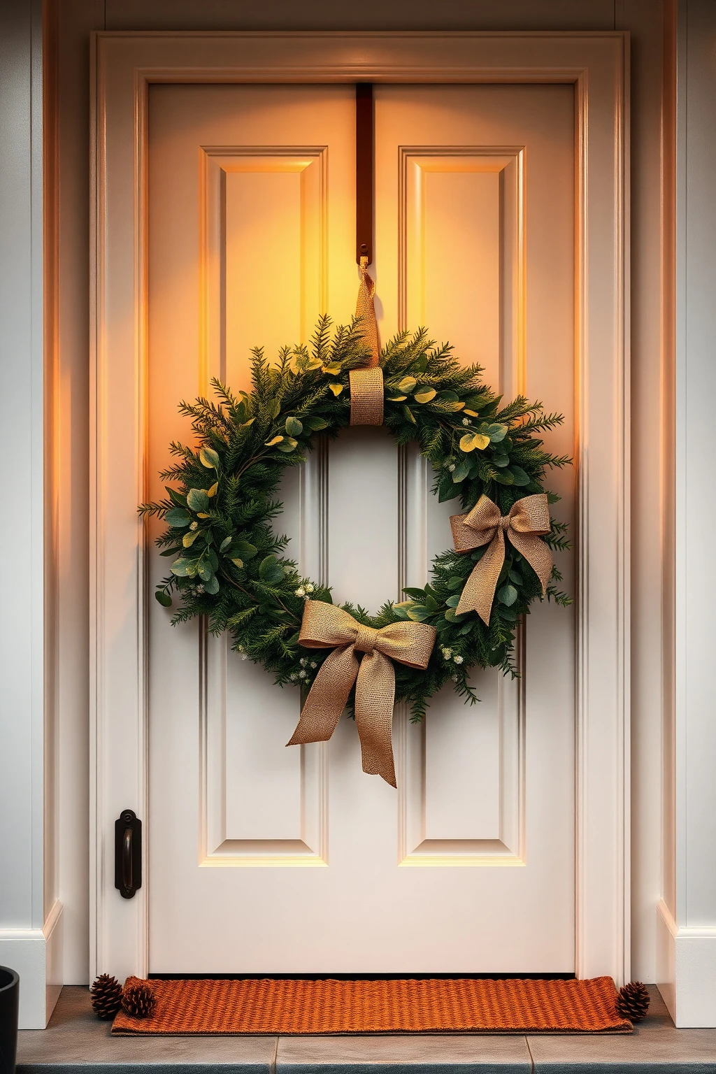 Use burlap sparingly: a 6-inch ribbon band around the wreath