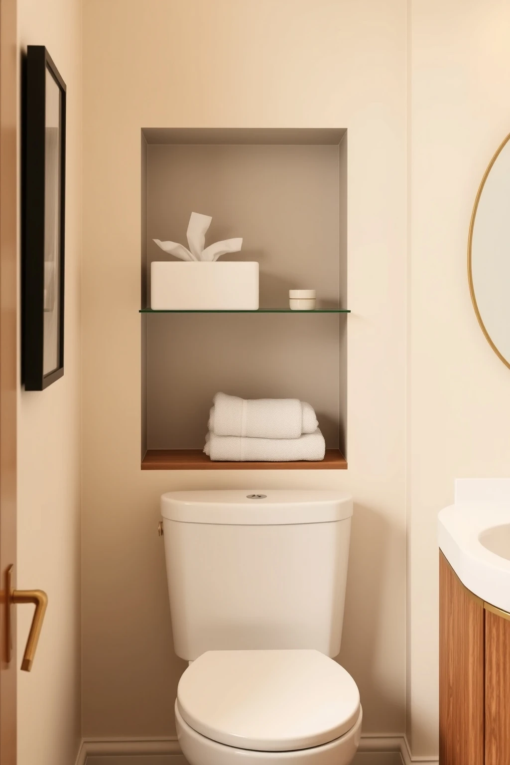 Add a Slim Radiant Shelf Above the Toilet for Extra Tissues