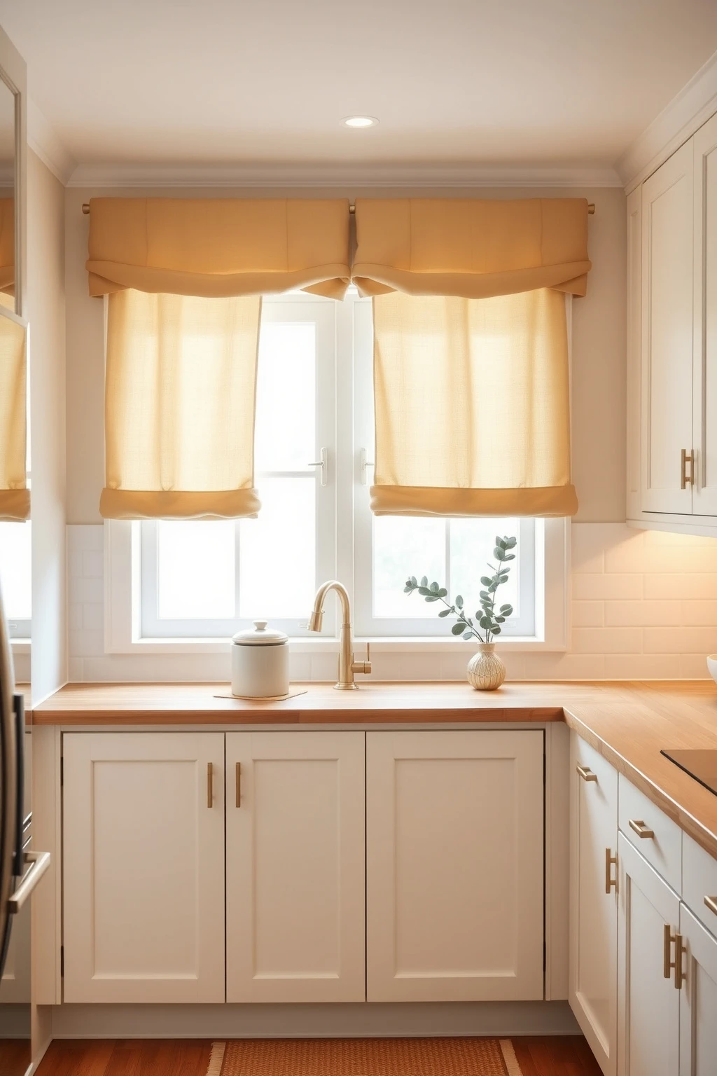 Swap big curtains for café-length in small kitchens (and it still feels luxe)