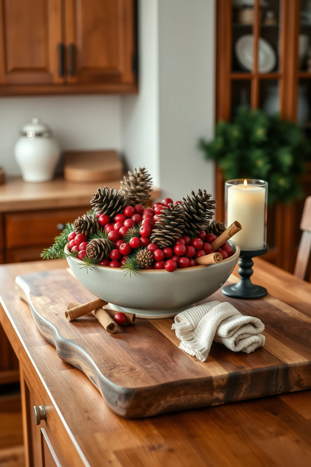 Make a Cheap “Centerpiece” From a Cutting Board + Deep Bowl