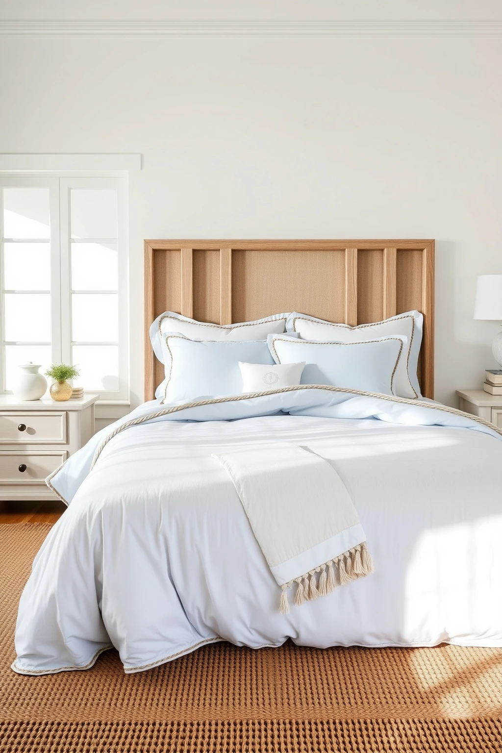 Nautical Bedding Details: Rope Trim and Cotton Sateen