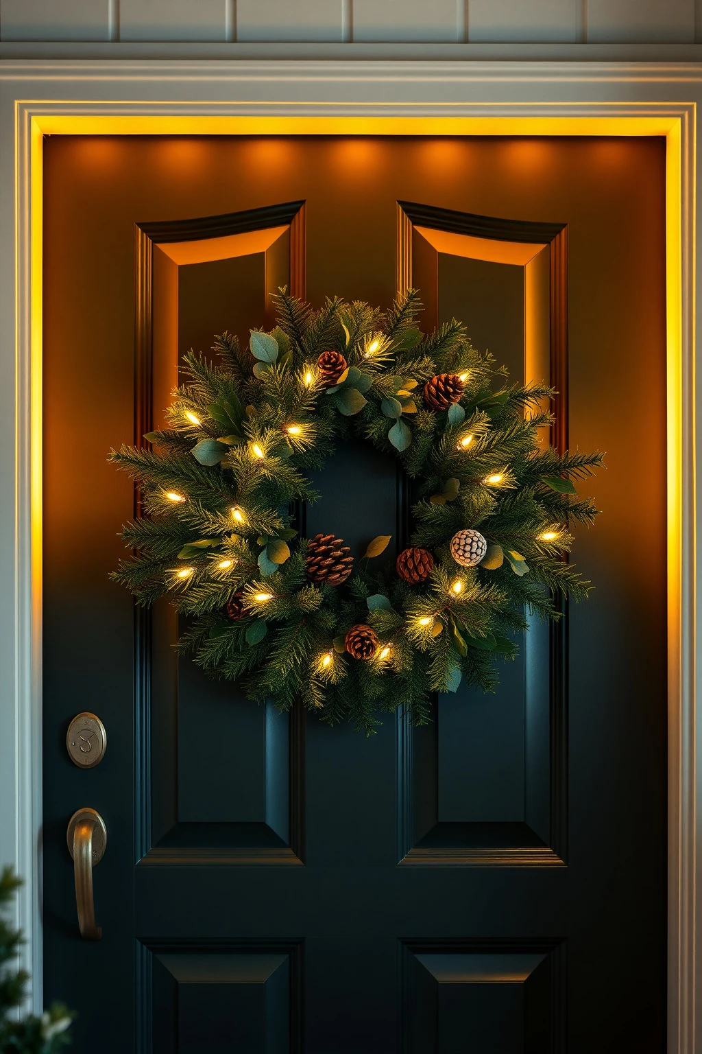 Create a wreath “halo” with sparse lights, not full strands