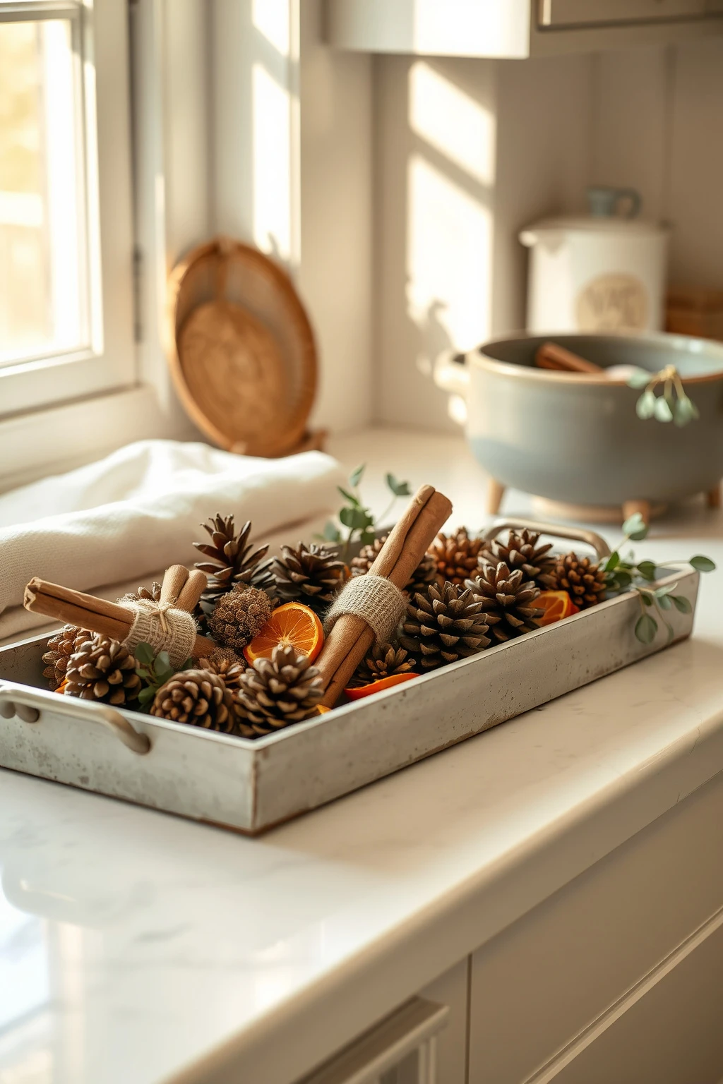 Use citrus peels and pinecones to make a slow-burn fragrance look