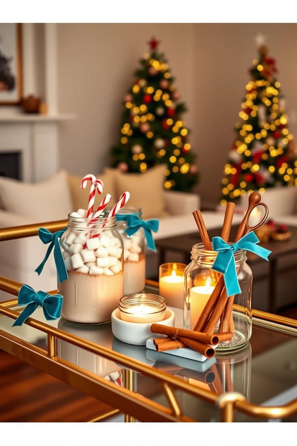 Style a bar cart hot chocolate station with structured jars