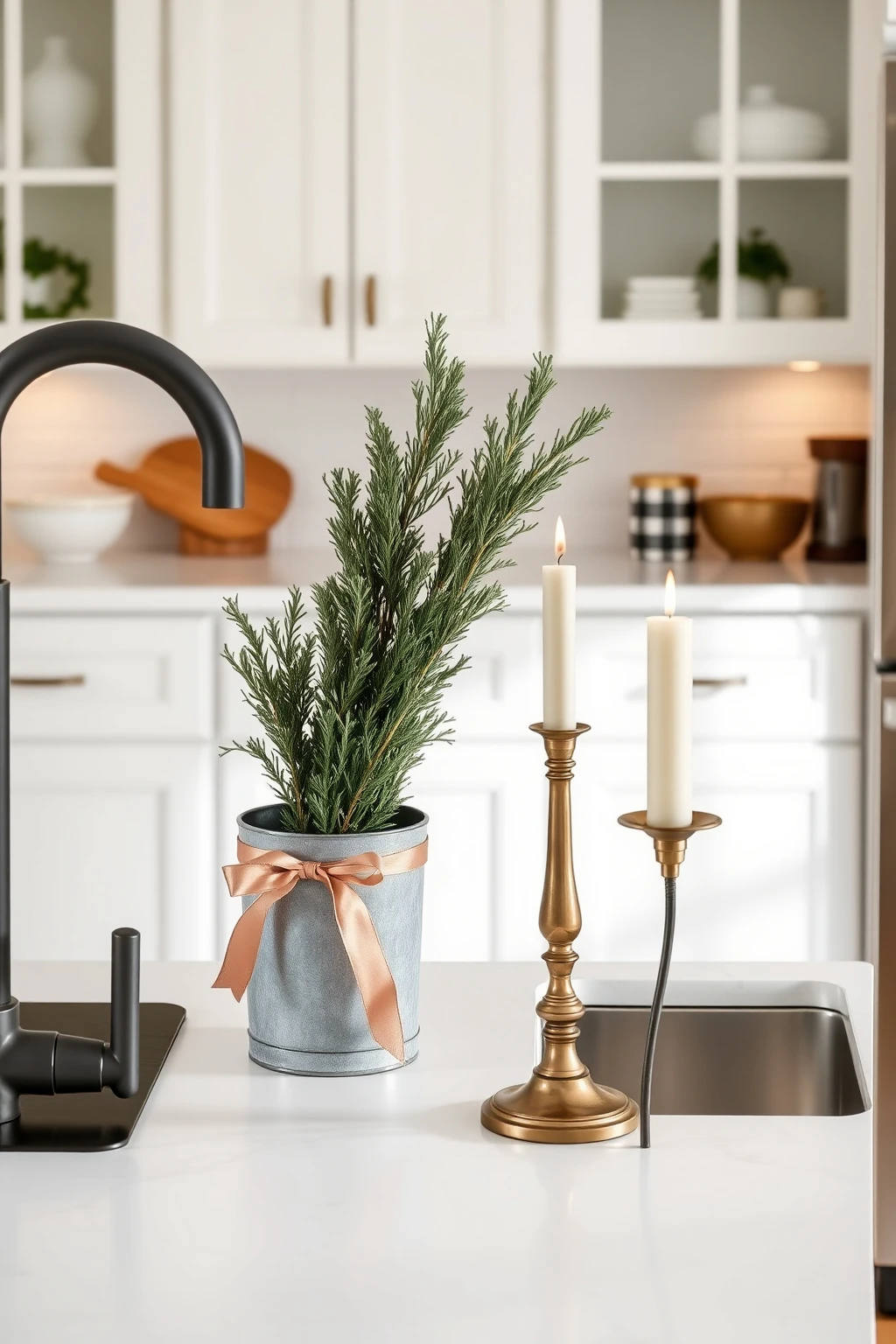 Layer “Greenery + Metal” for a Modern Holiday Look