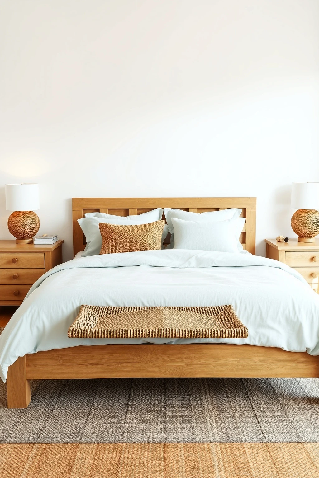 Reclaimed Oak Bed Frame with Sea-Foam Linen Bedding