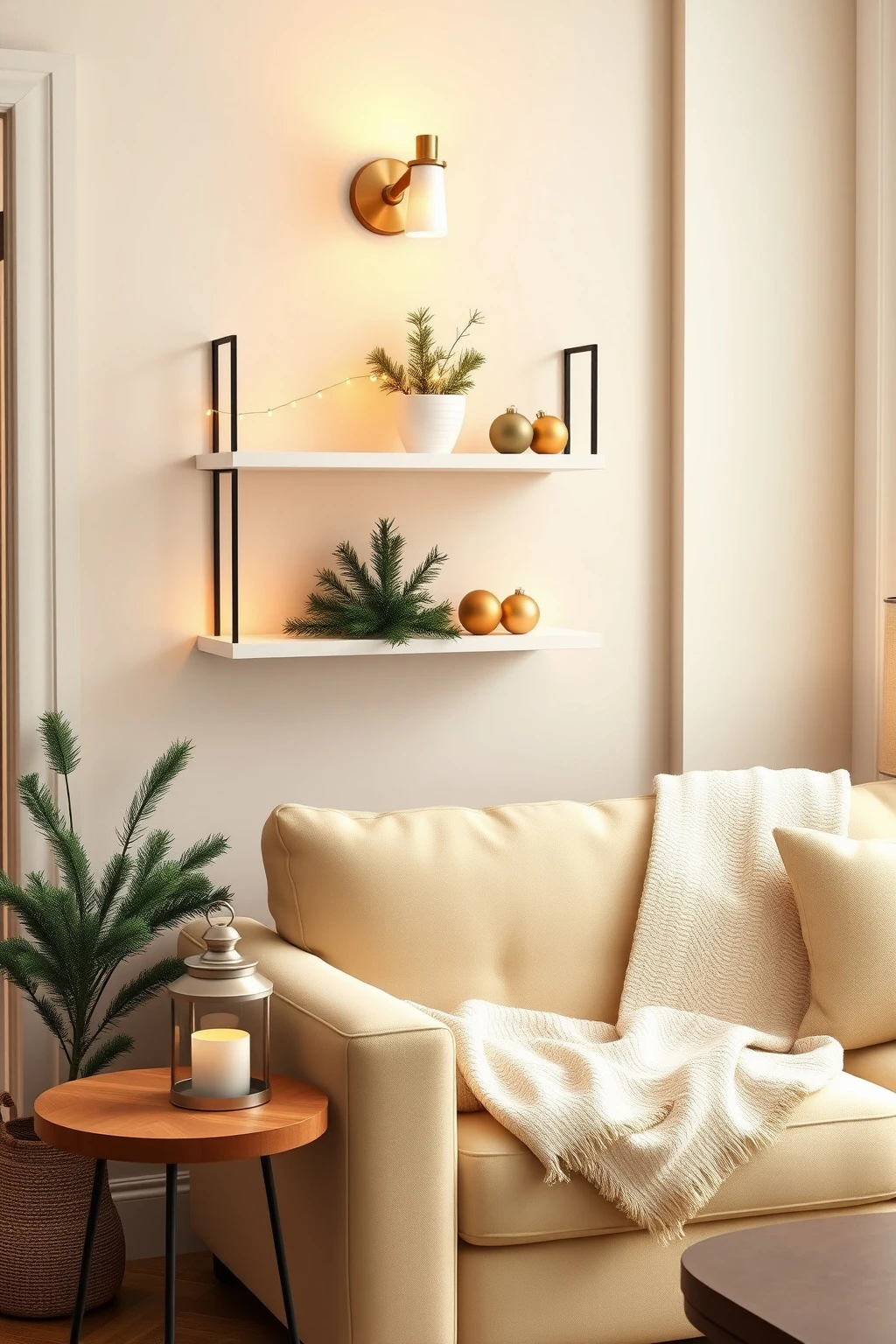 Build a “tabletop tree” using layered shelves instead of a floor tree