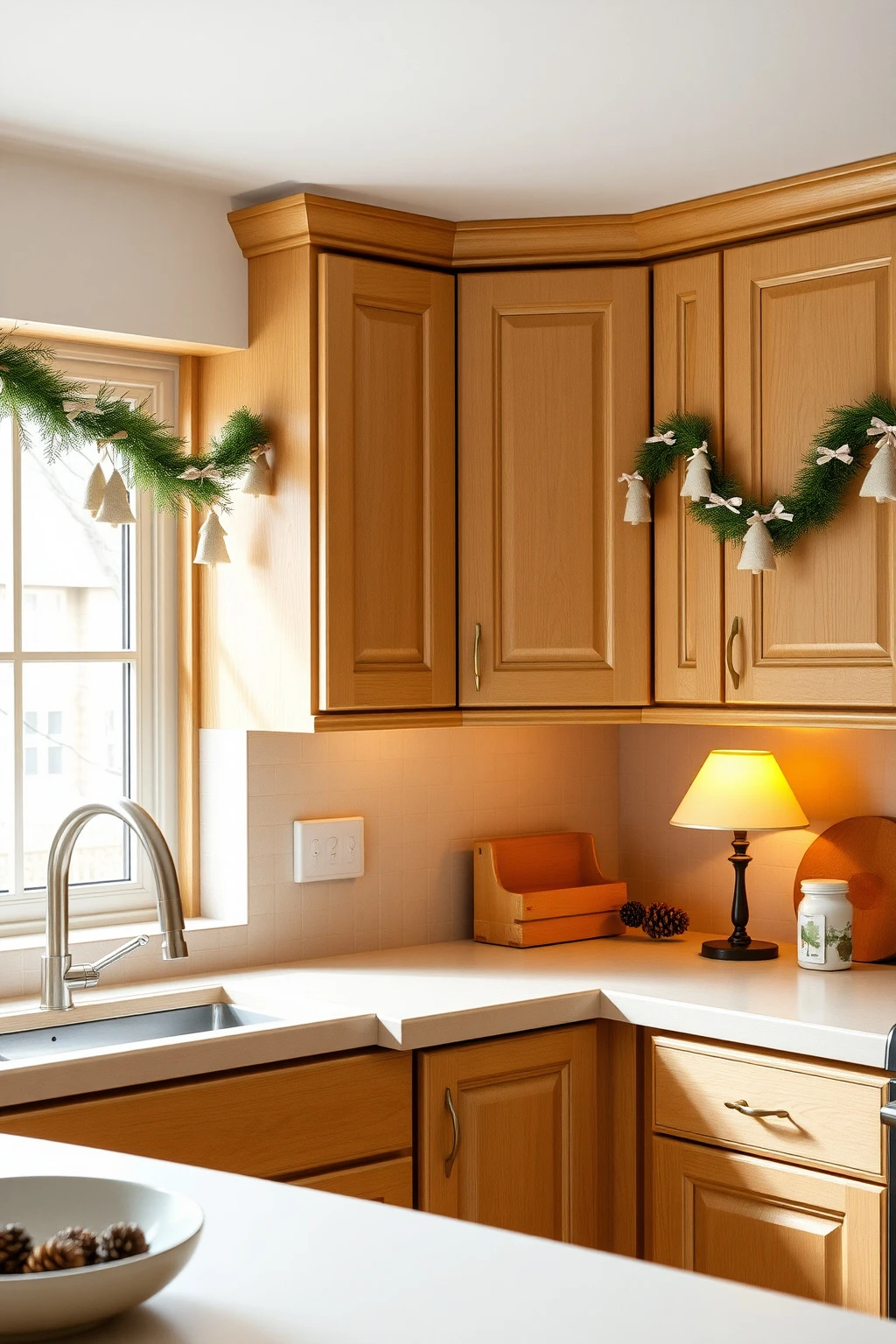 Dress kitchen cabinets with mini felt garlands and labels you can remove