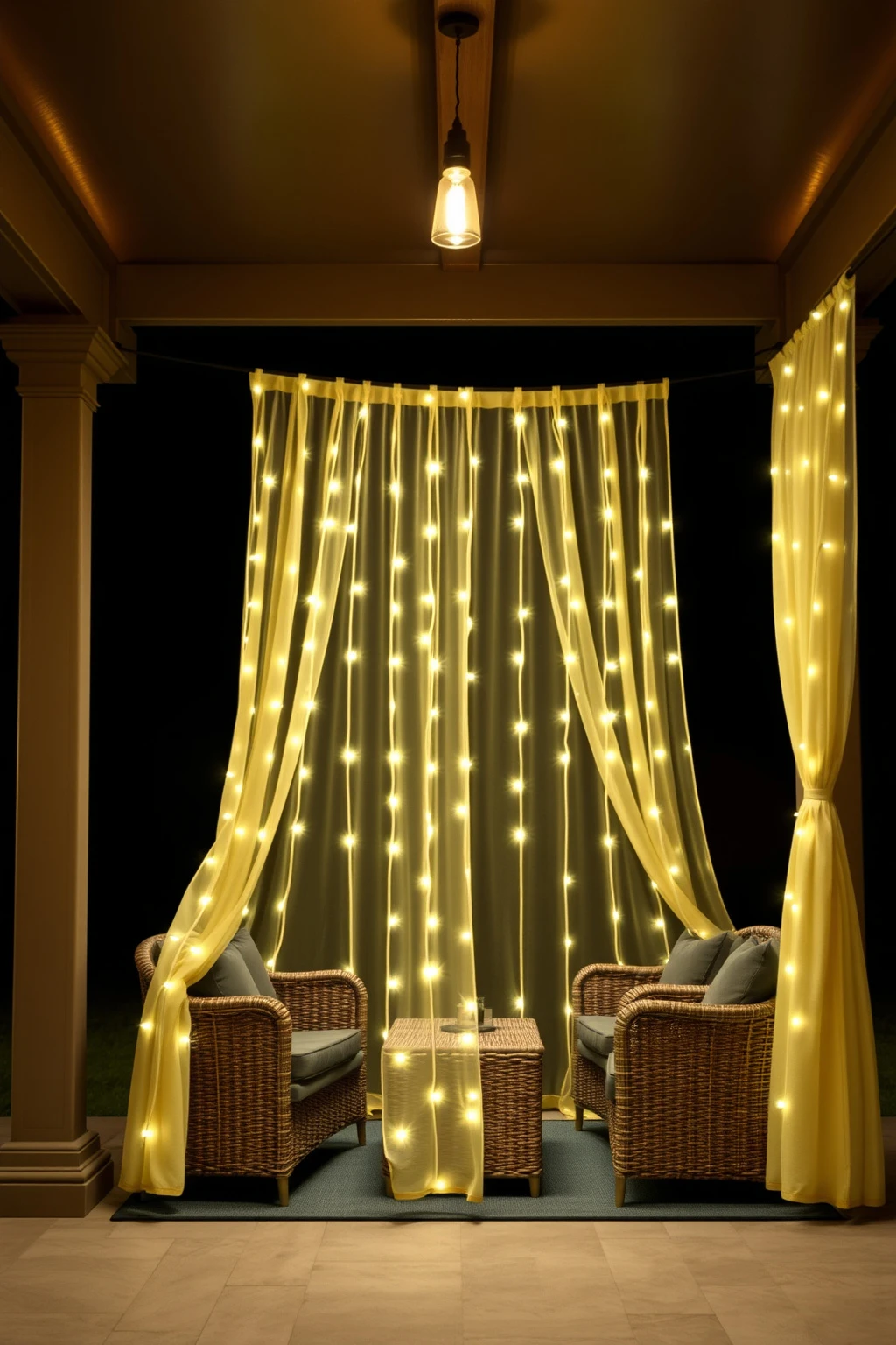 Outdoor Curtains of Light for a Covered Patio Divider