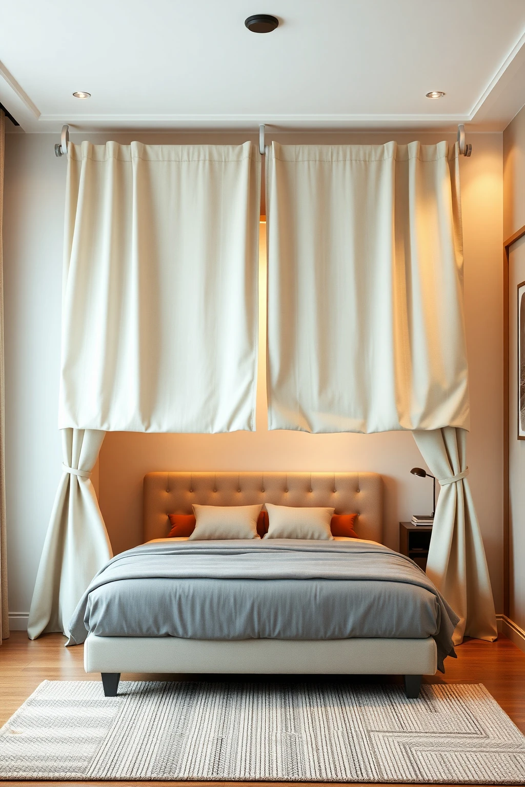 Folded Curtain Screen on a Rod for a Studio Apartment