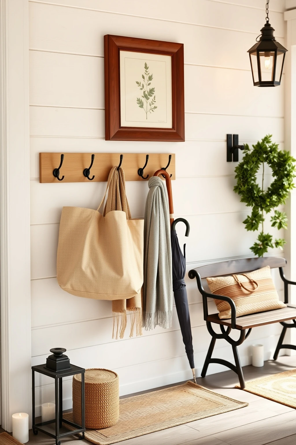 Use Shaker-Style Bench Hooks for a Practical Entry Wall