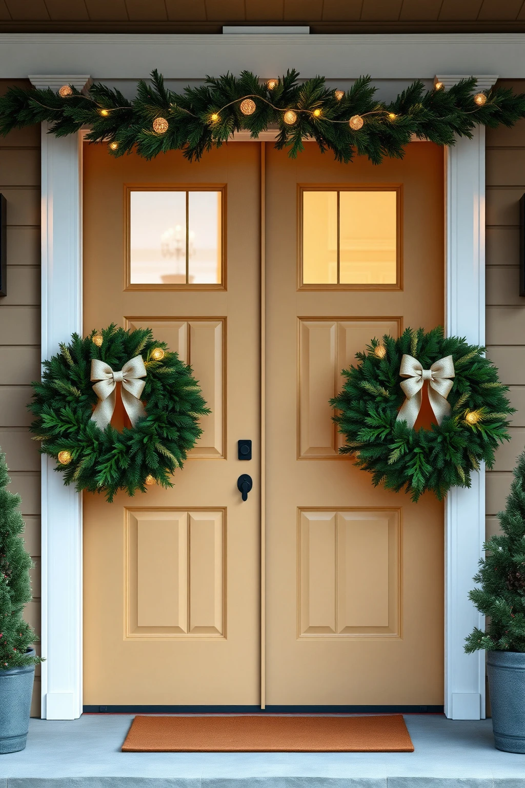 Shimmering Pine Wreaths with Hidden Light Behind Layers