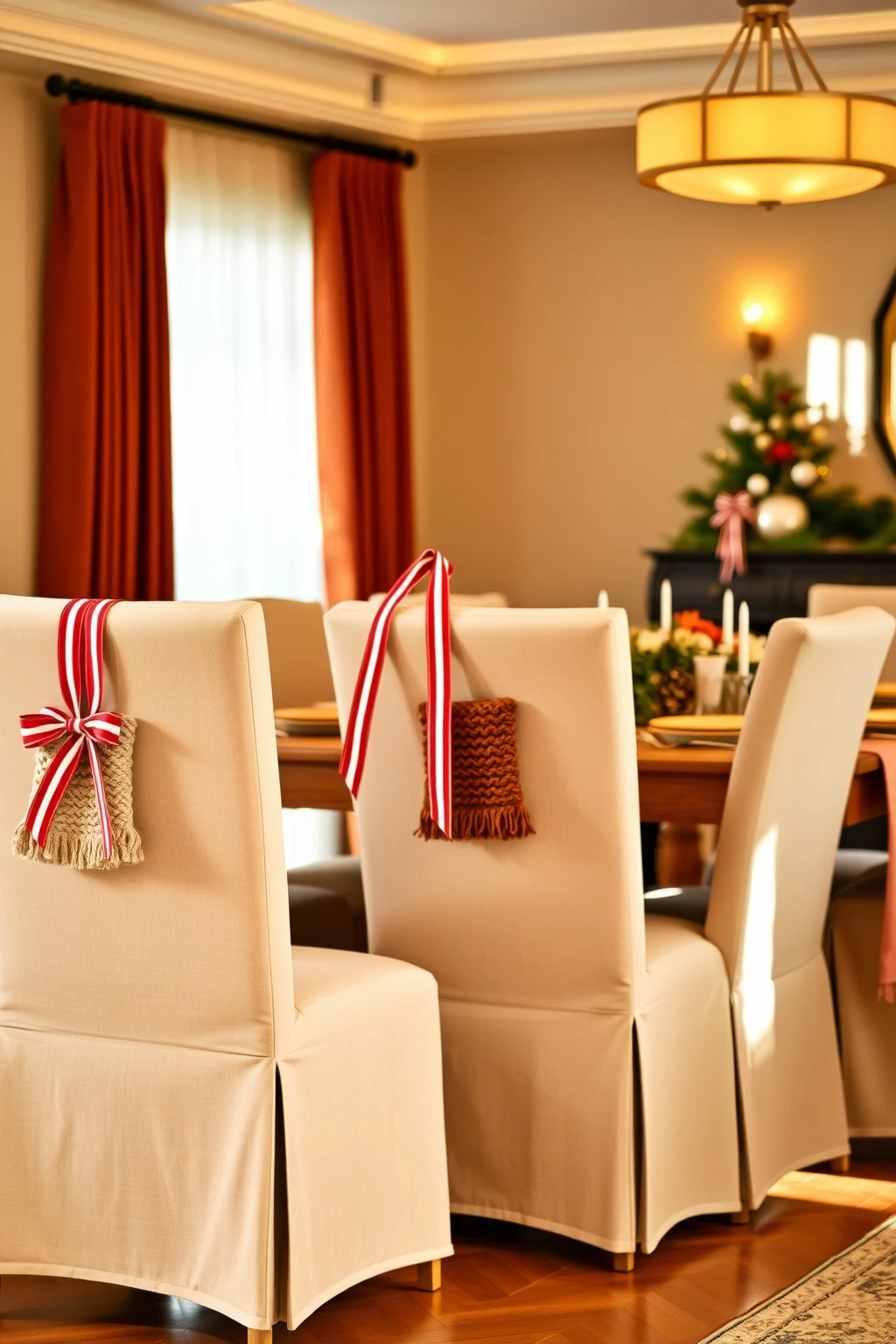 Add Whoville contrast to dining chairs with striped ribbon ties