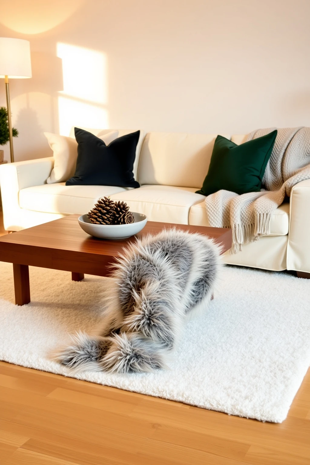 Make your living room rug do holiday work with a monochrome overlay