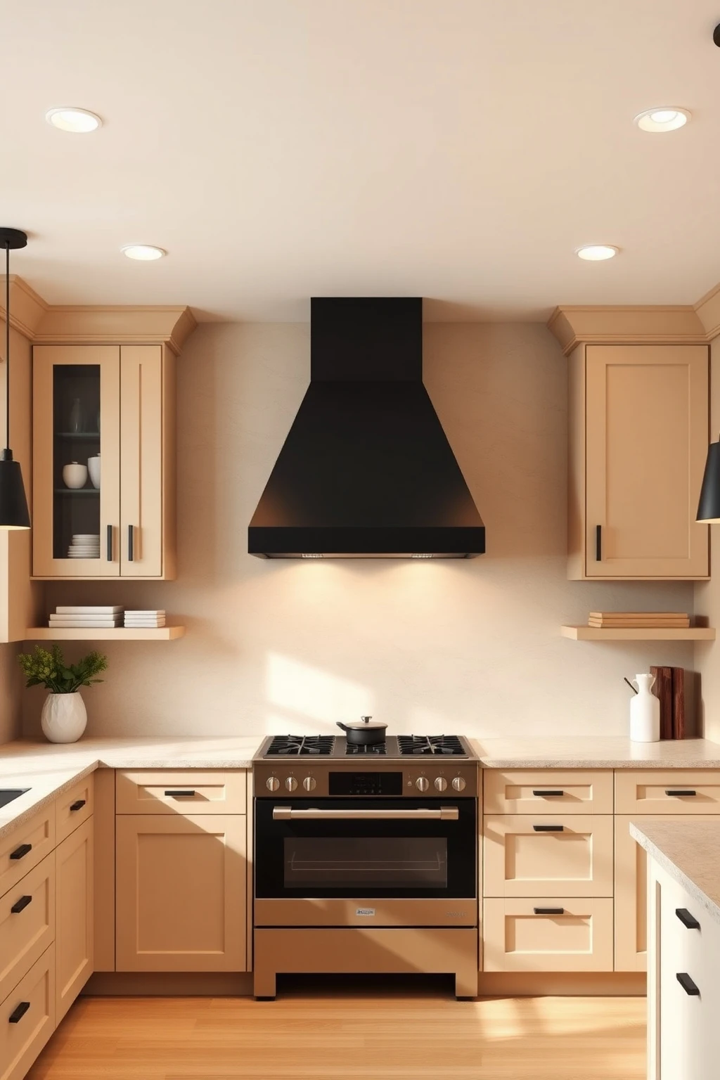 Balance Beige with a Darker Ceiling Fan or Hood Detail