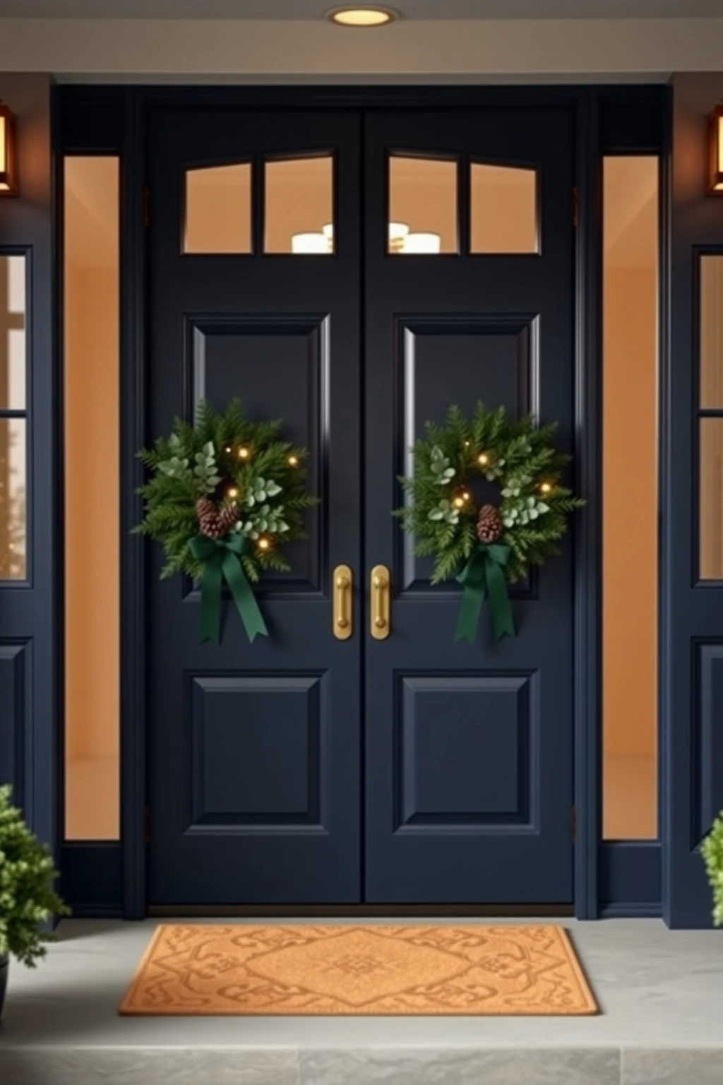 For wide doors, use two smaller wreaths instead of one giant