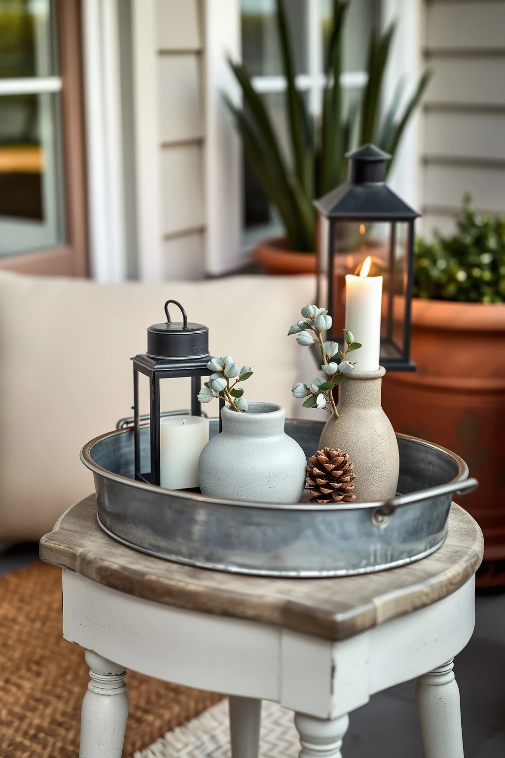 Try a Galvanized Tray for a Low-Slung Porch Styling Moment