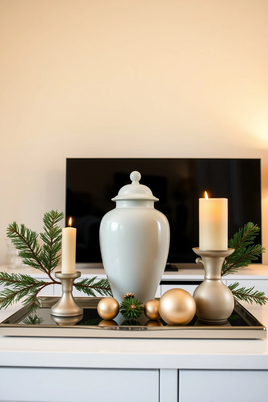 Style the TV stand like a centerpiece, not a clutter shelf