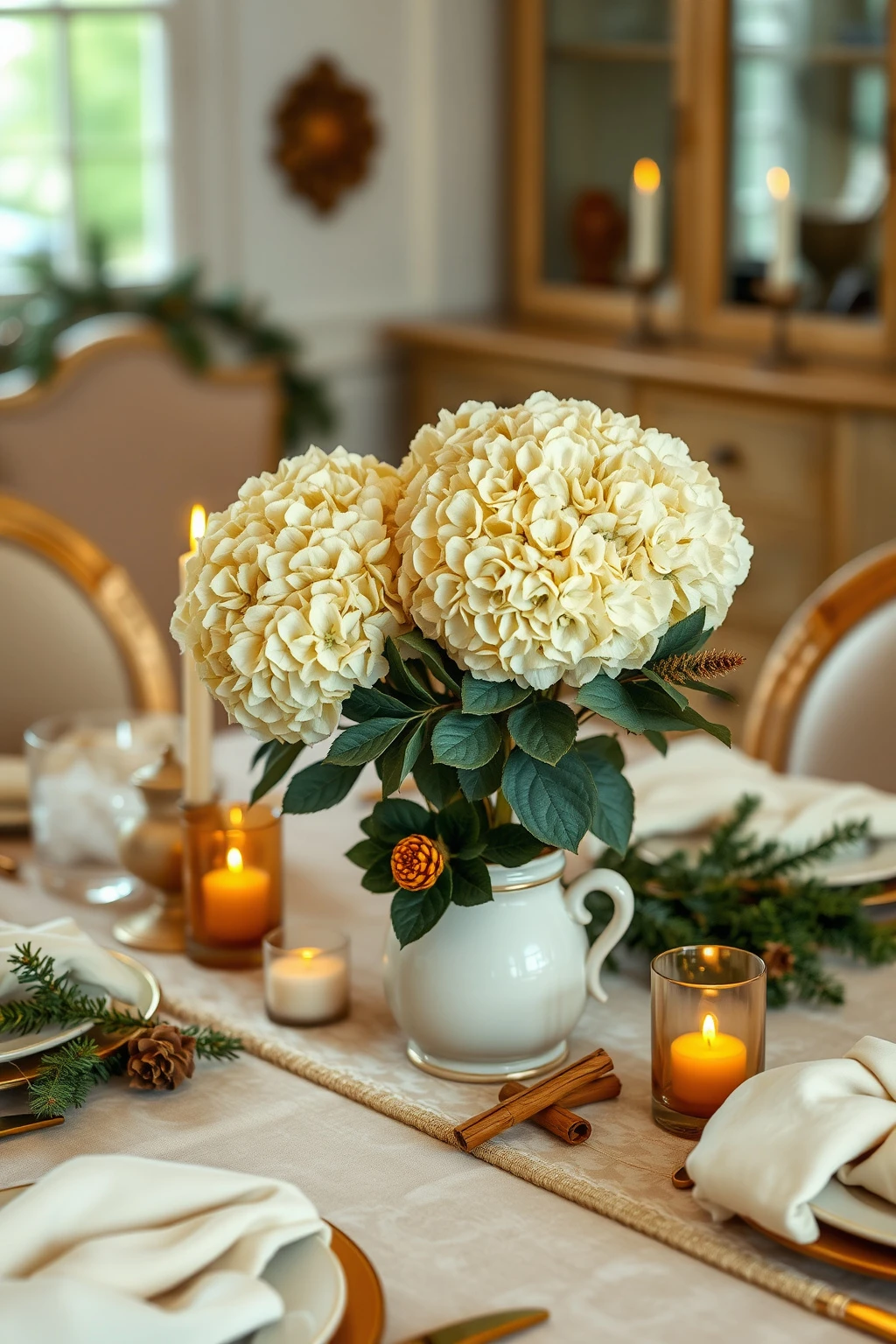 Vintage Florals with Evergreen: Use Dried Hydrangeas as a Center Accent