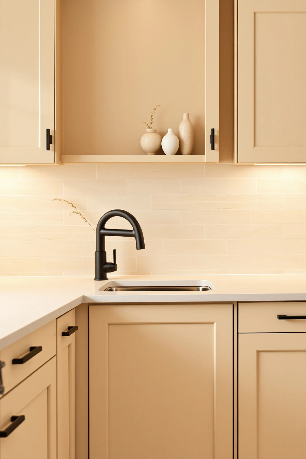 Use Honed Stone Backsplashes for a Softer Modern Texture