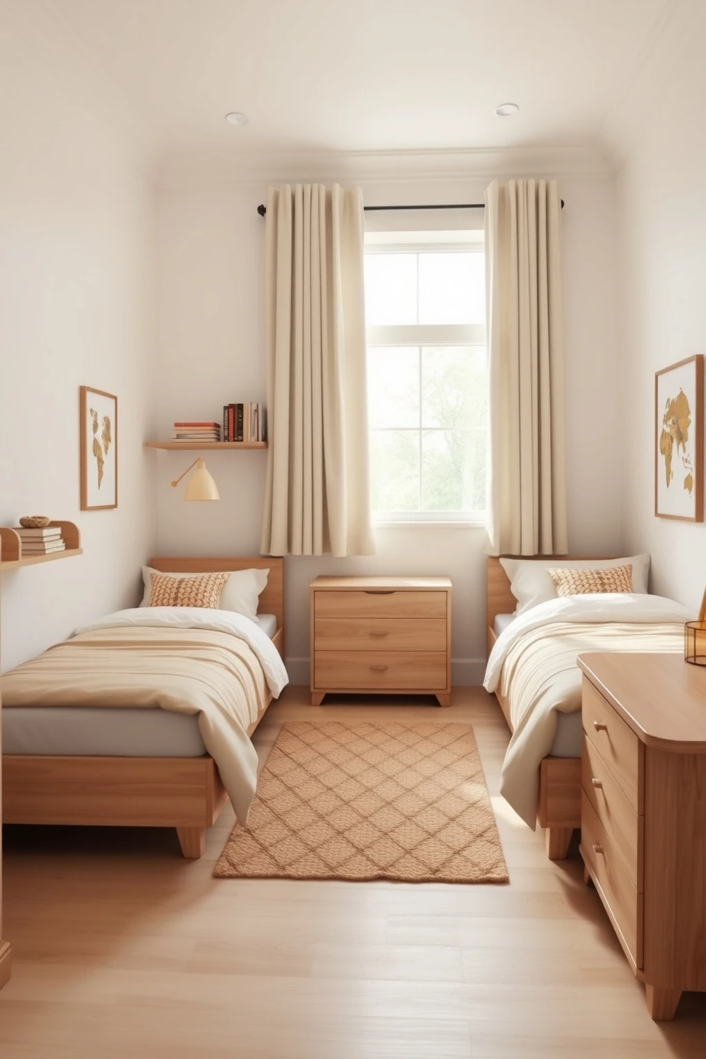 Swap nightstands for floating shelves when floor space is precious