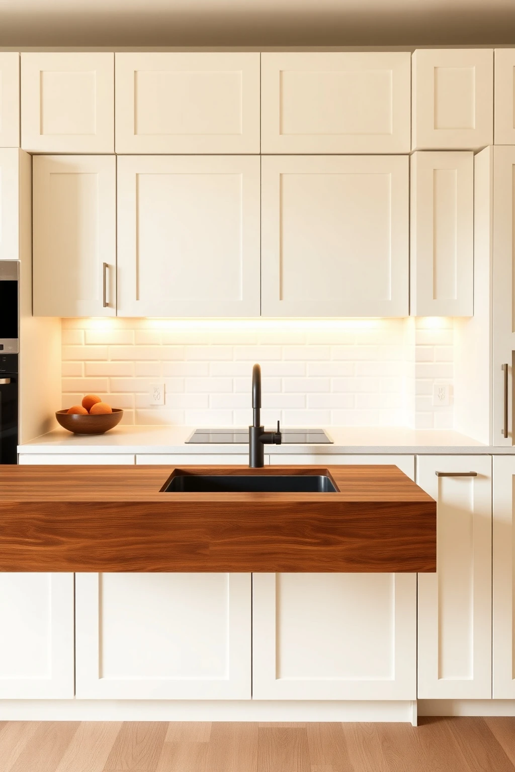 Pair Beige Cabinets with Warm Wood Countertops (Teak, Oak, Walnut)