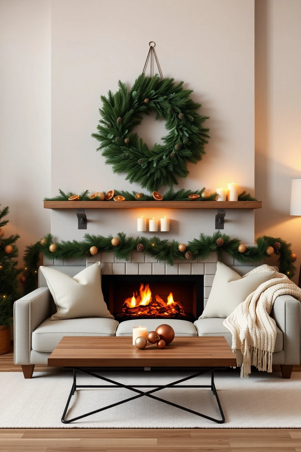Layer one oversized wreath, not three small ones