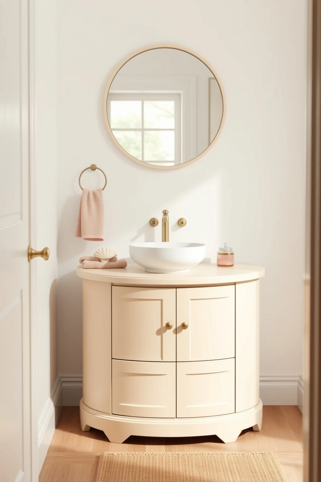 Use a Rounded Vanity for a Softer Coastal Feel