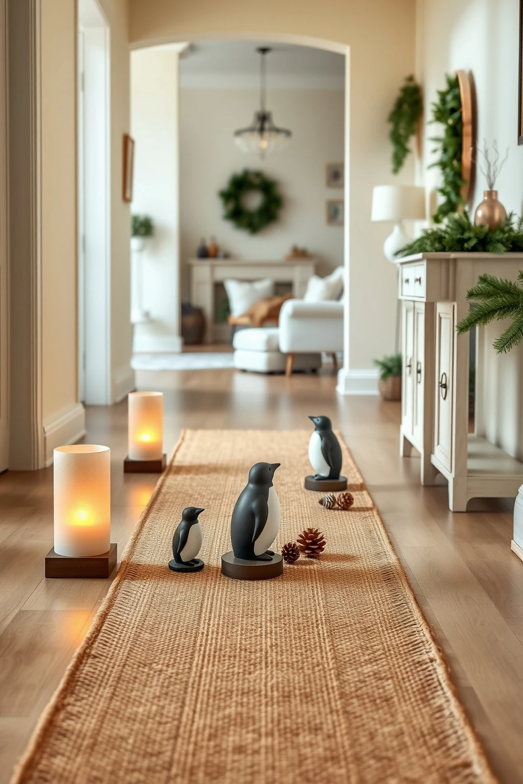 Create a “Penguin Path” With Battery Lanterns and Pine Cones