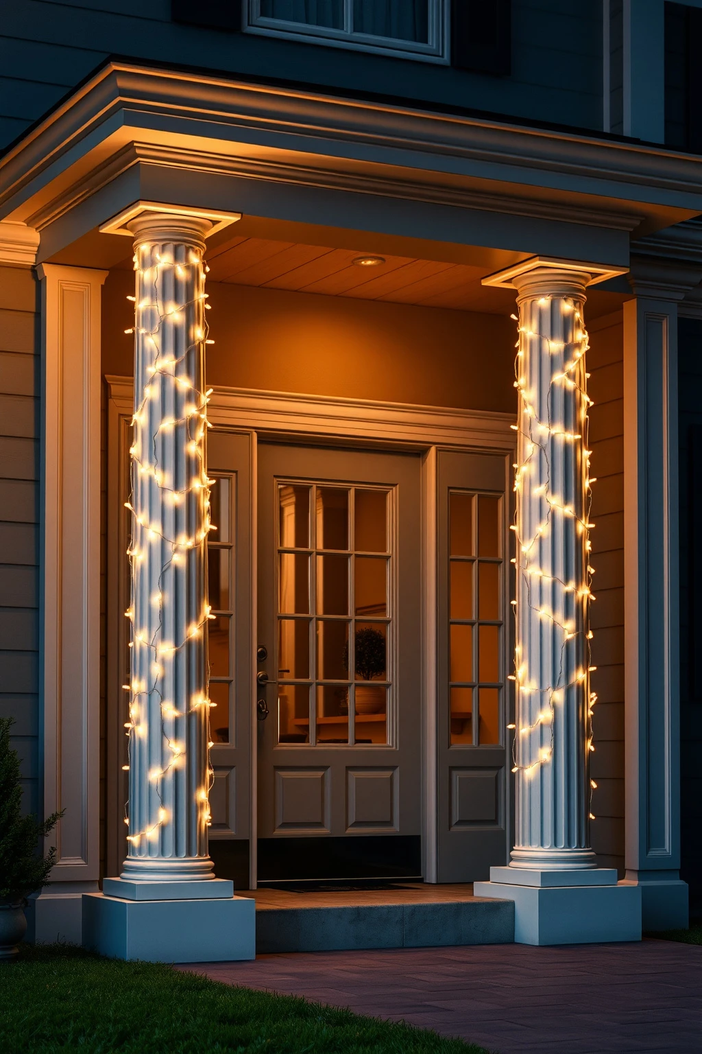 Drape lights across columns, then stop before the corners